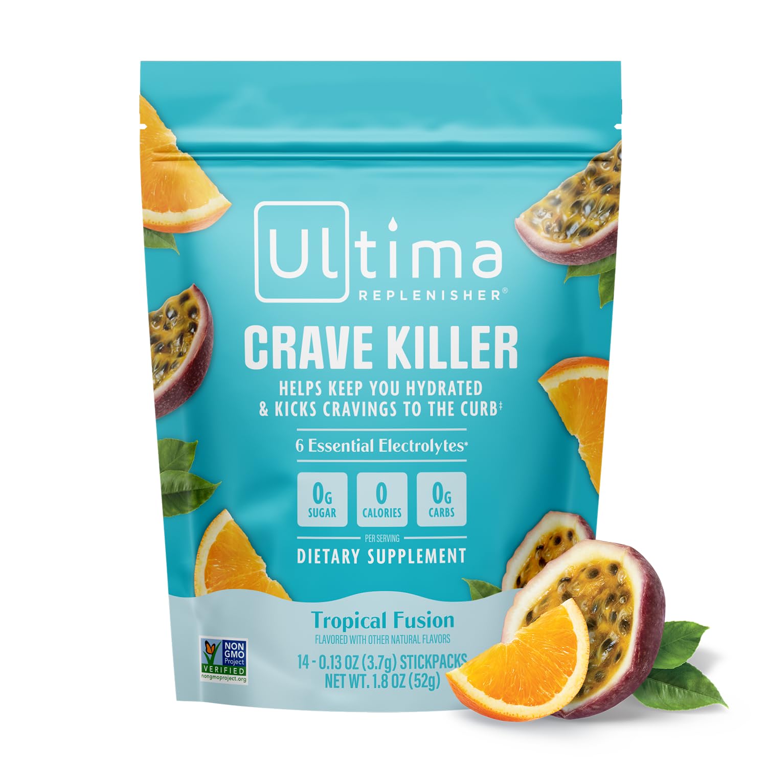 Ultima Replenisher Crave Killer Tropical Fusion pack shown for convenient hydration on the go
