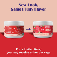 Scoop dispensing Ultima Replenisher into a glass of water.