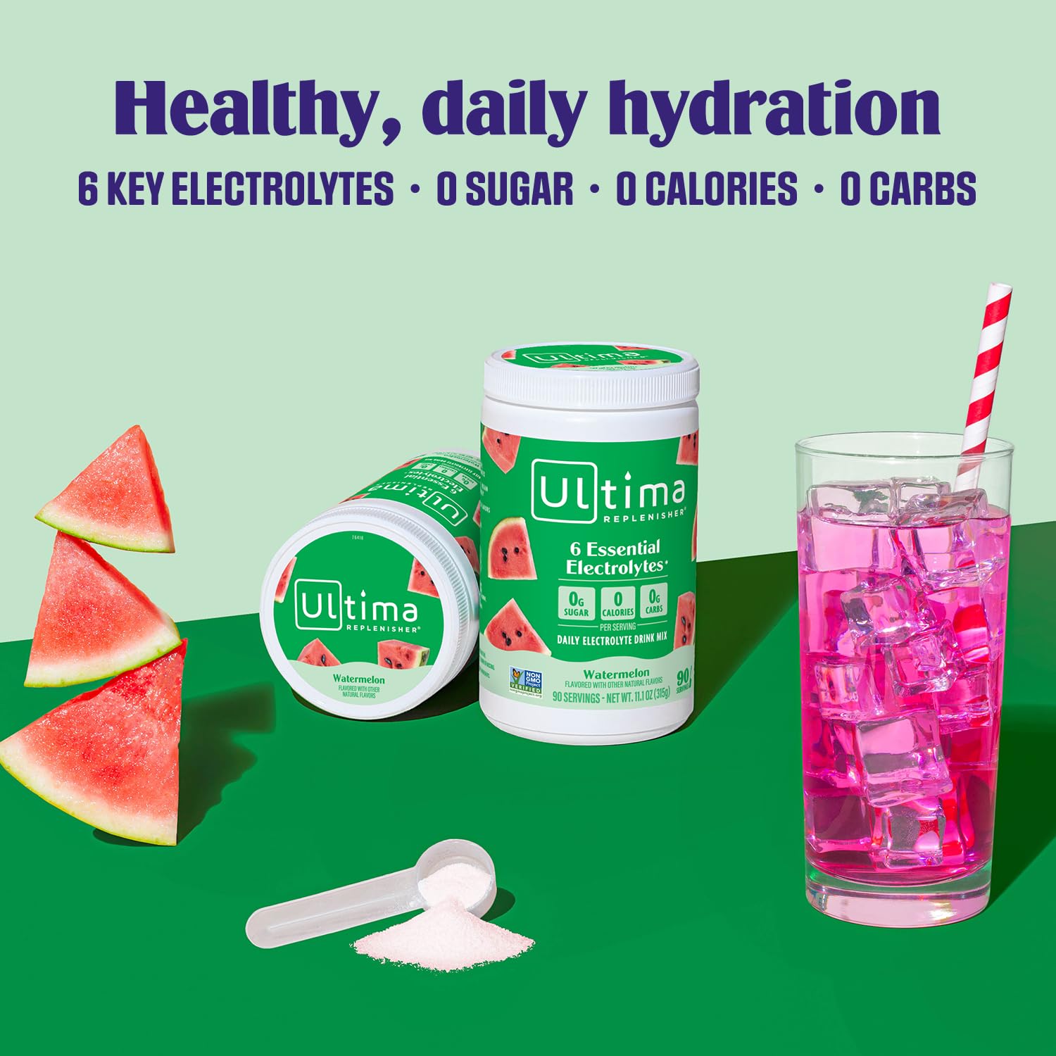 Scoop of Ultima Replenisher for daily electrolyte hydration.