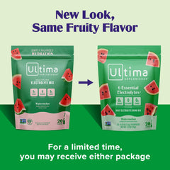 Label close-up of Ultima Replenisher Watermelon showing plant-based electrolytes.