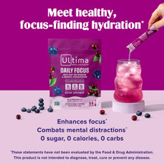 Ultima Replenisher Daily Focus drink in glass ready for a study session