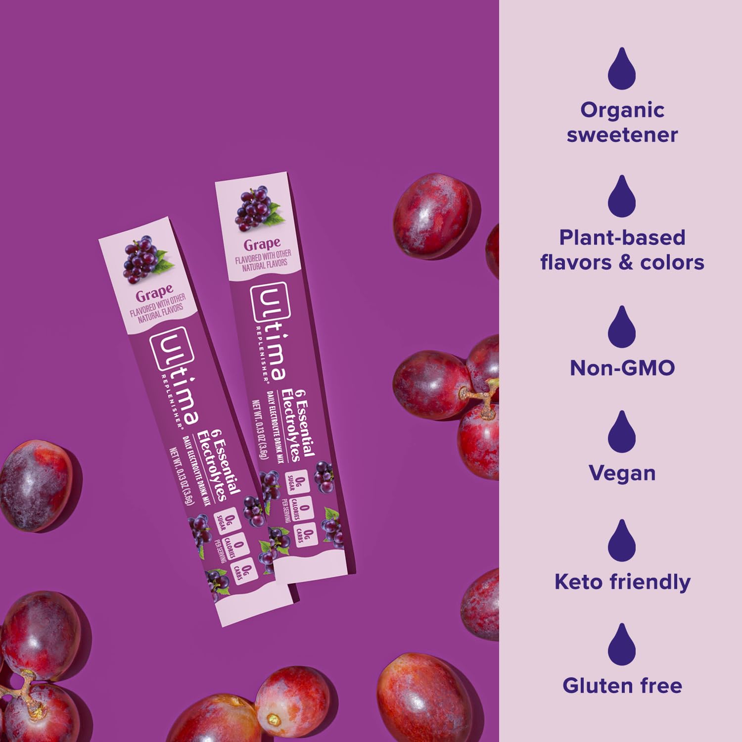Serve with ice: refreshing grape electrolyte drink from Ultima Replenisher.