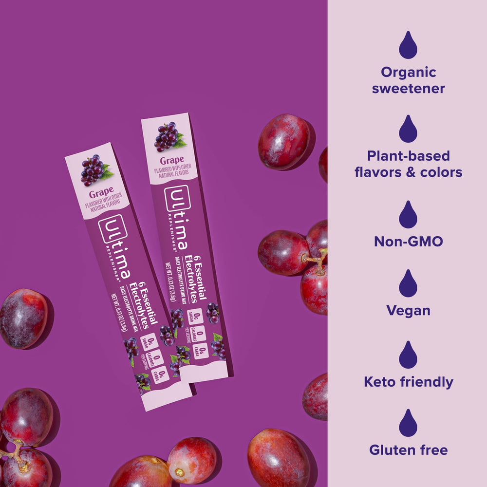Serve with ice: refreshing grape electrolyte drink from Ultima Replenisher.