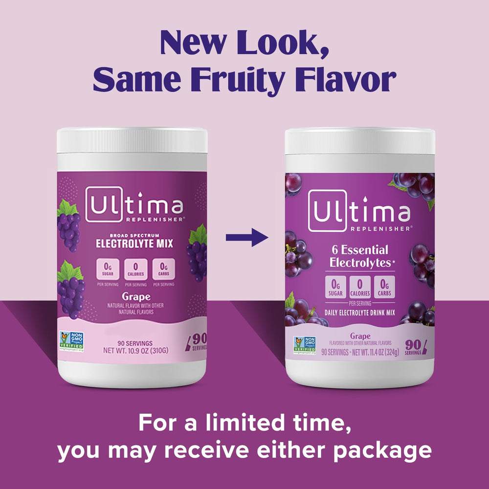 Glass of Ultima Replenisher grape drink, refreshing and sugar-free.
