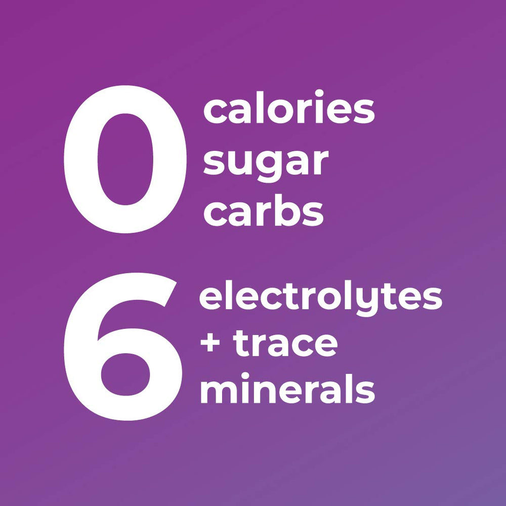 Ultima Replenisher grape vegan keto icons indicate diet-friendly hydration.
