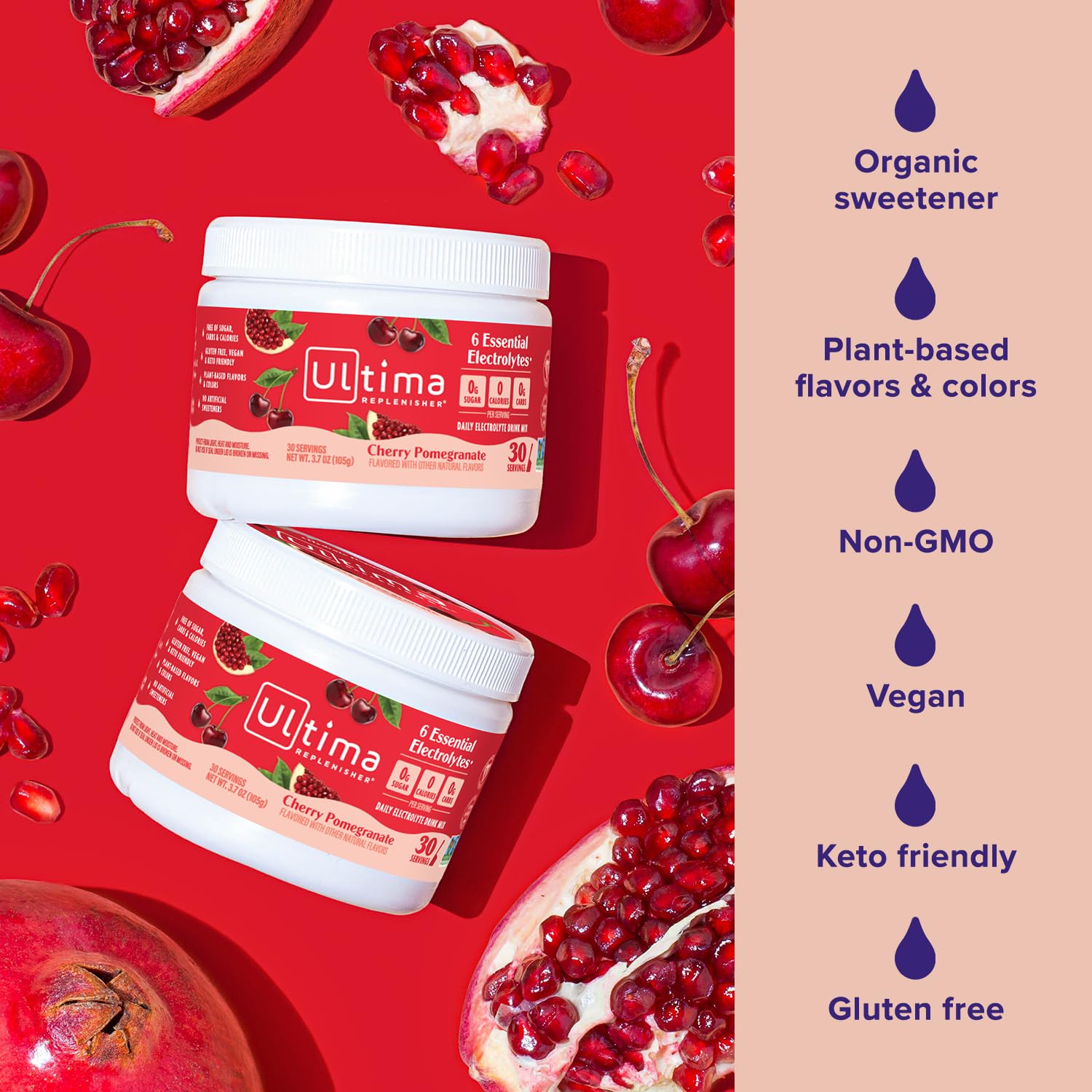Closeup of electrolytes and vitamins in Ultima Replenisher ingredients.