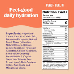 Ultima Replenisher Mocktini glass pour highlights peach bellini flavor for refreshing zero calorie hydration