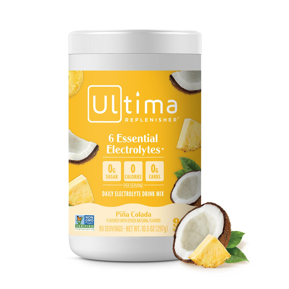 Ultima Replenisher Mocktini Pineapple Colada canister for balanced, sugar-free hydration.