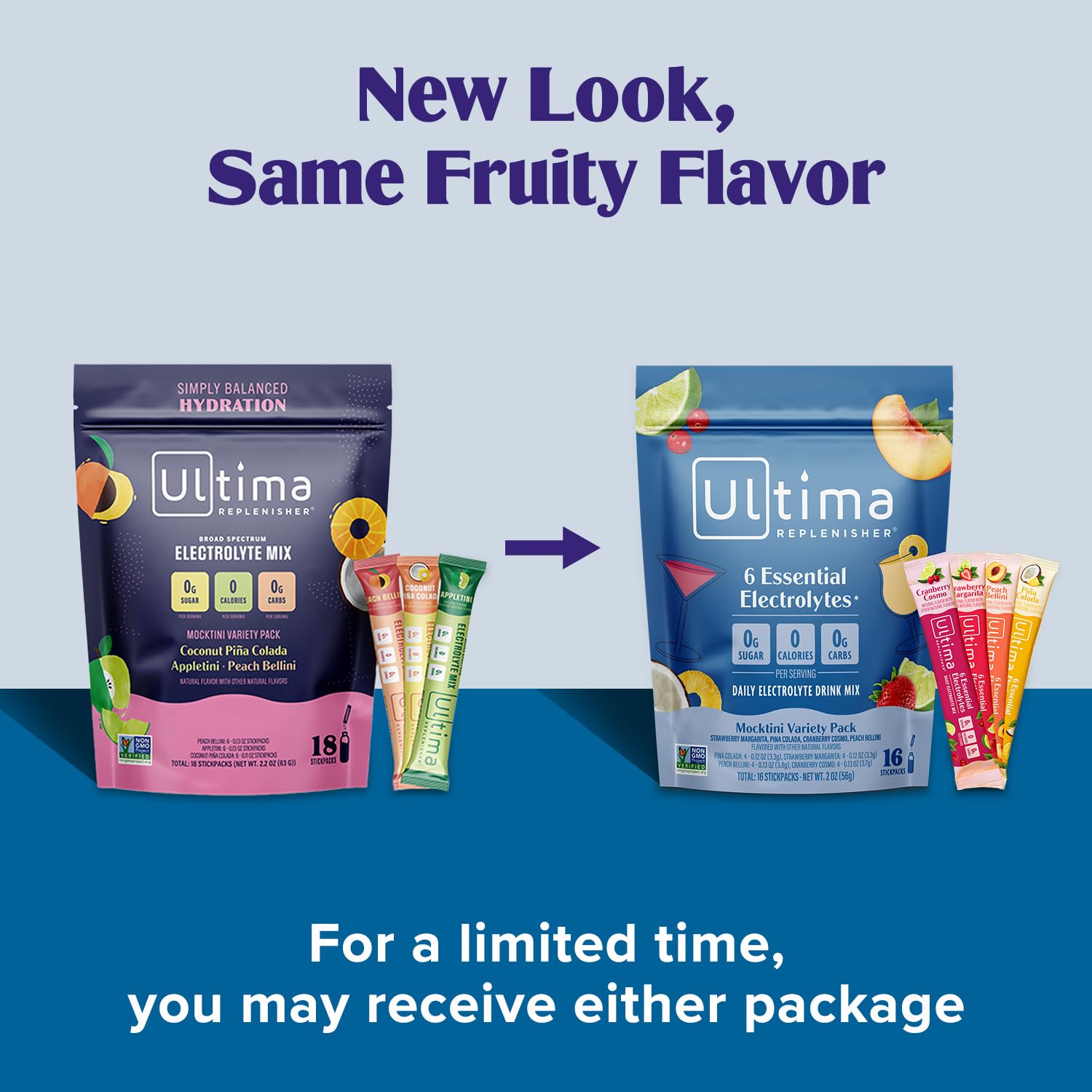 Ultima Replenisher Strawberry Margarita stickpack beside a glass, sugar-free hydration option