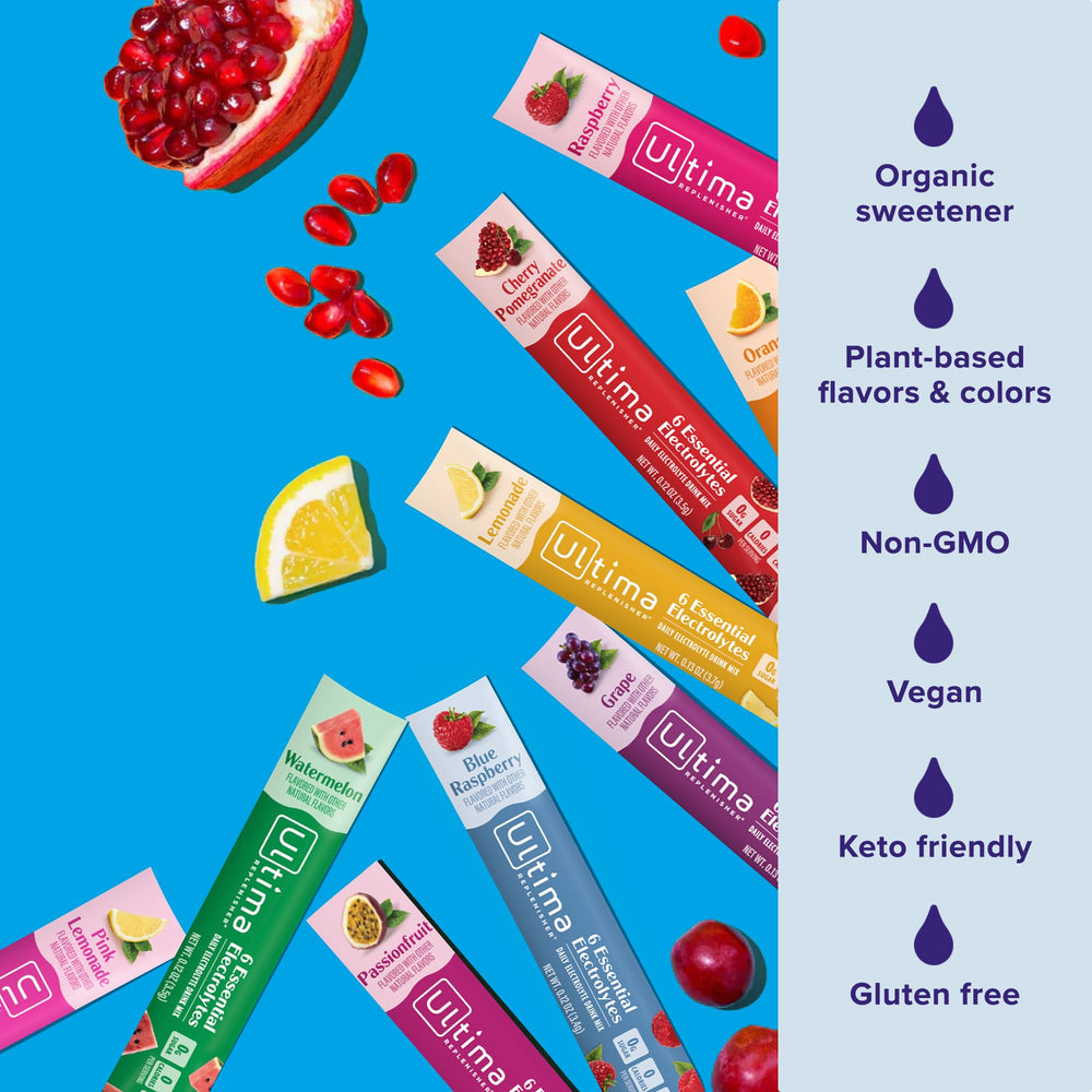 Ultima Replenisher on the go pack highlighting portable hydration.
