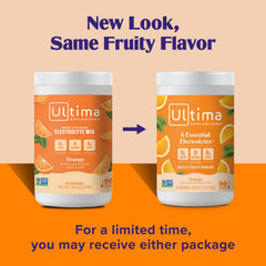 Ultima Replenisher orange powder close-up ready to mix with water