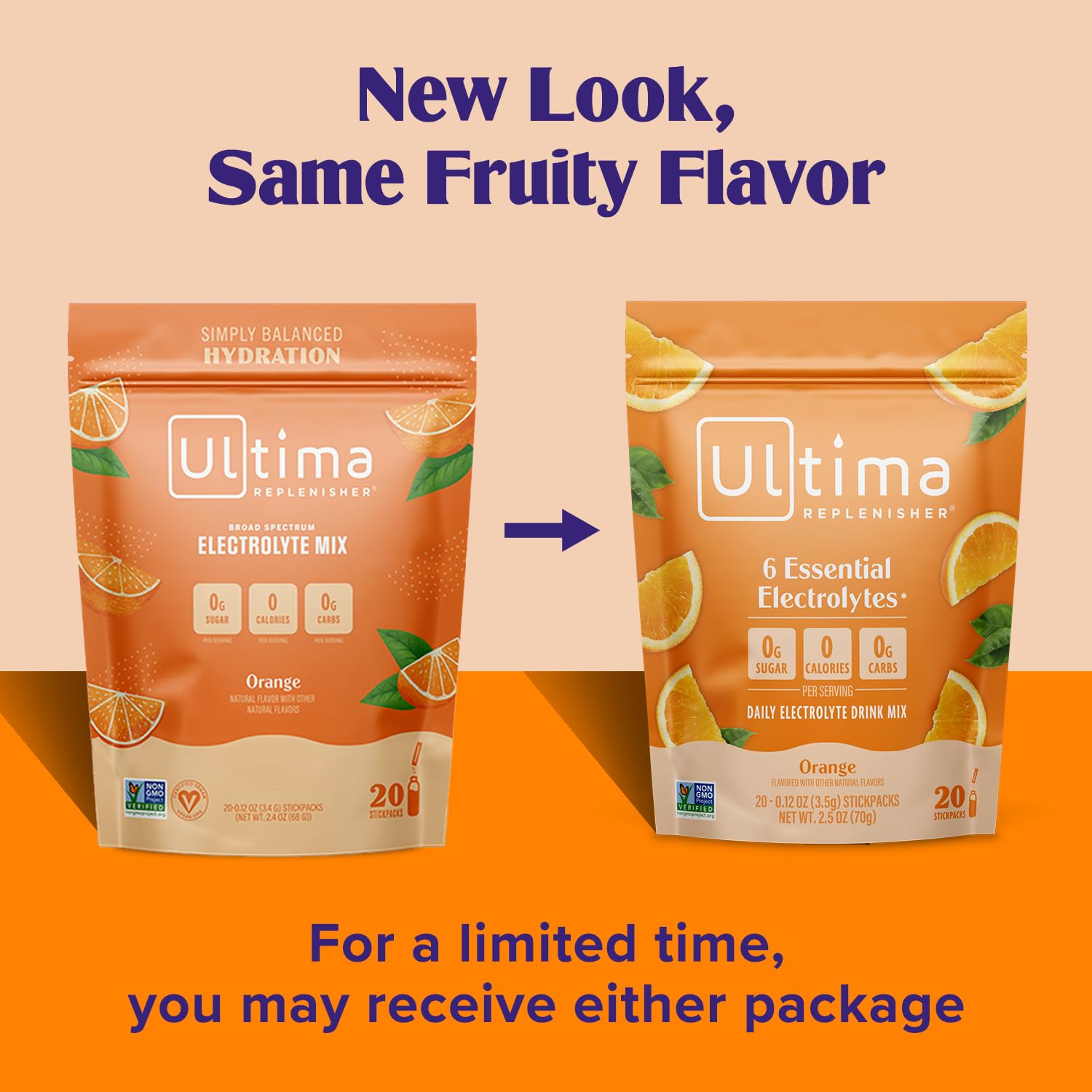 Ultima Replenisher orange powder dissolving in water for a refreshing drink.