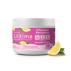 Ultima Replenisher pink lemonade tub front for sugar-free hydration on the go