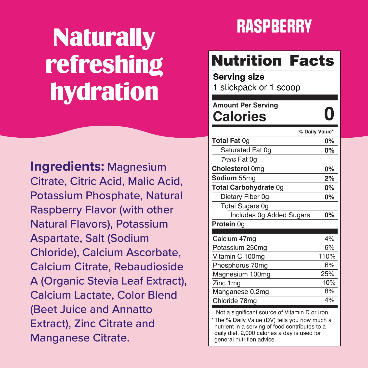 Ultima Replenisher raspberry-flavored electrolyte drink mix dissolves quickly in water.
