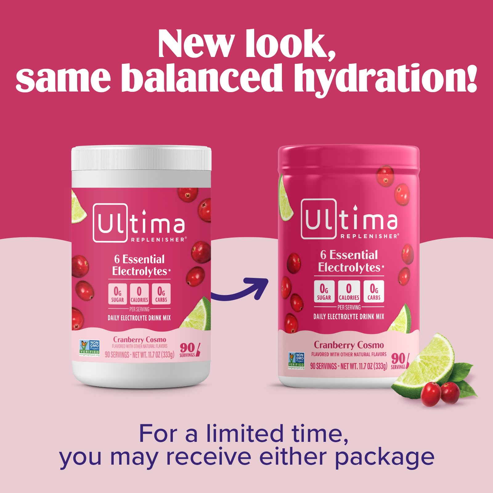 Ultima Replenisher ready-to-drink glass of cranberry cosmo aroma.