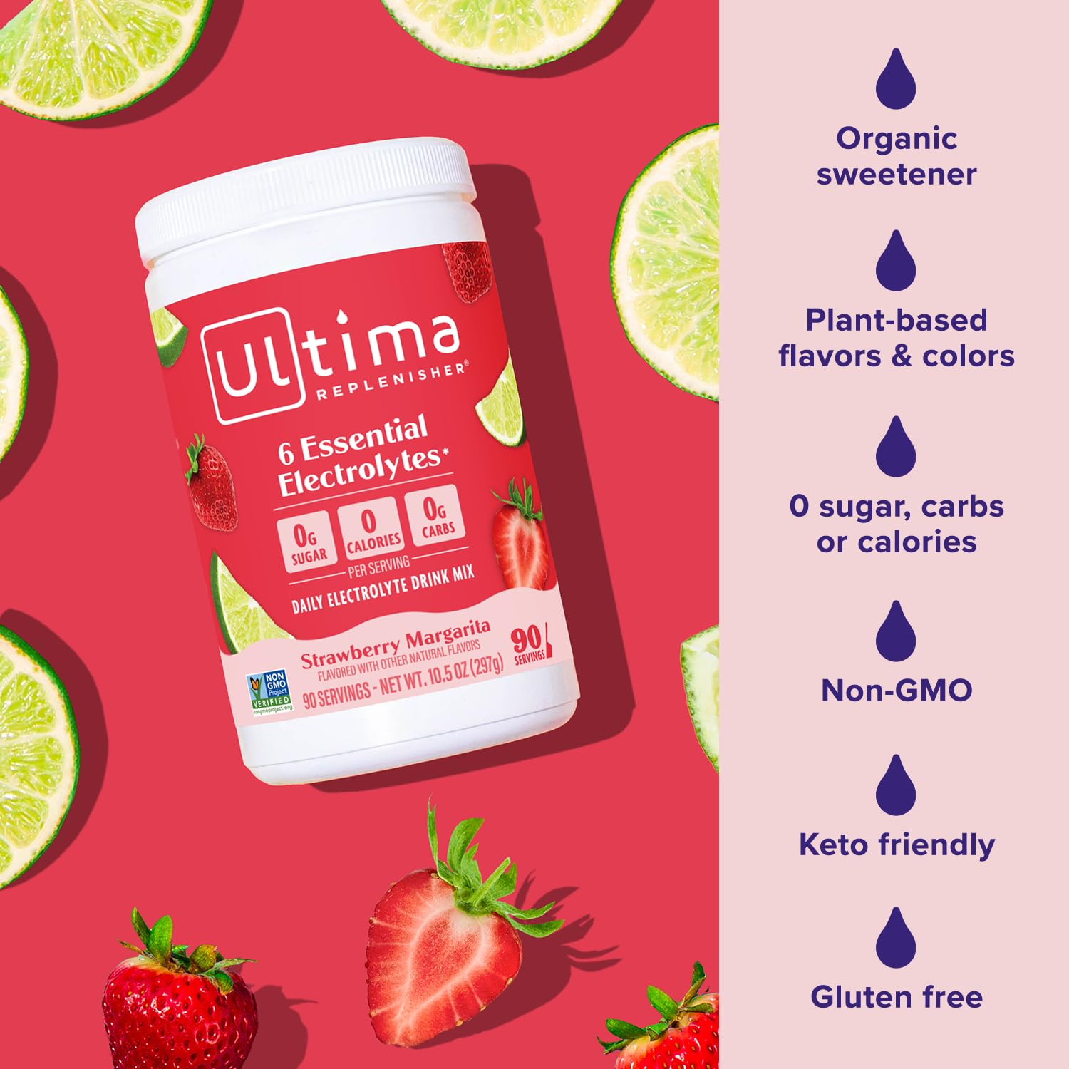 Ultima Replenisher scoop and glass setup for easy at-home hydration