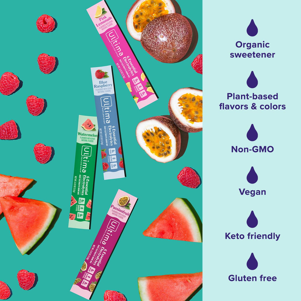 Ultima Replenisher stickpack on-the-go ideal for travel hydration.