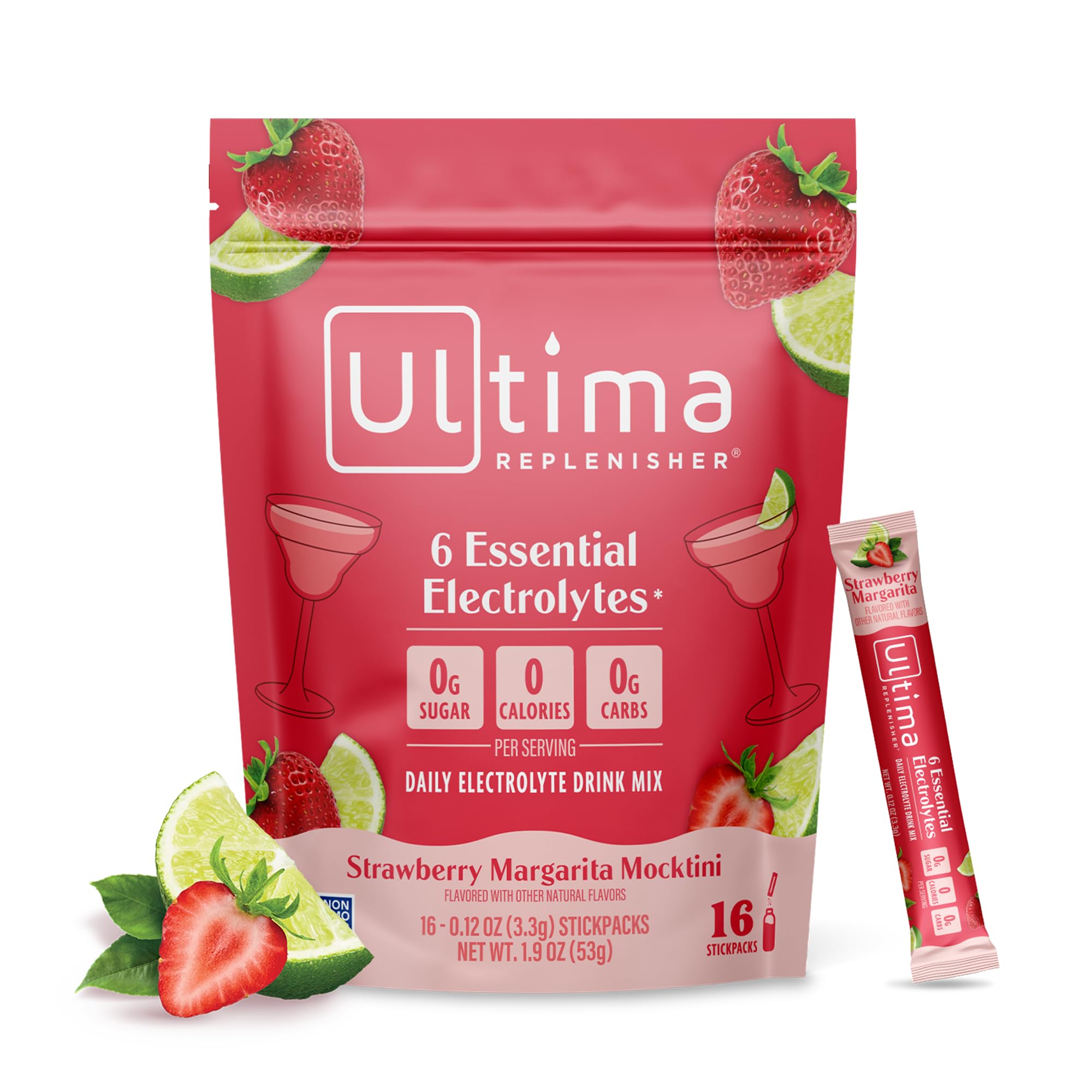 Ultima Replenisher Strawberry Margarita stickpack for sugar-free hydration on the go