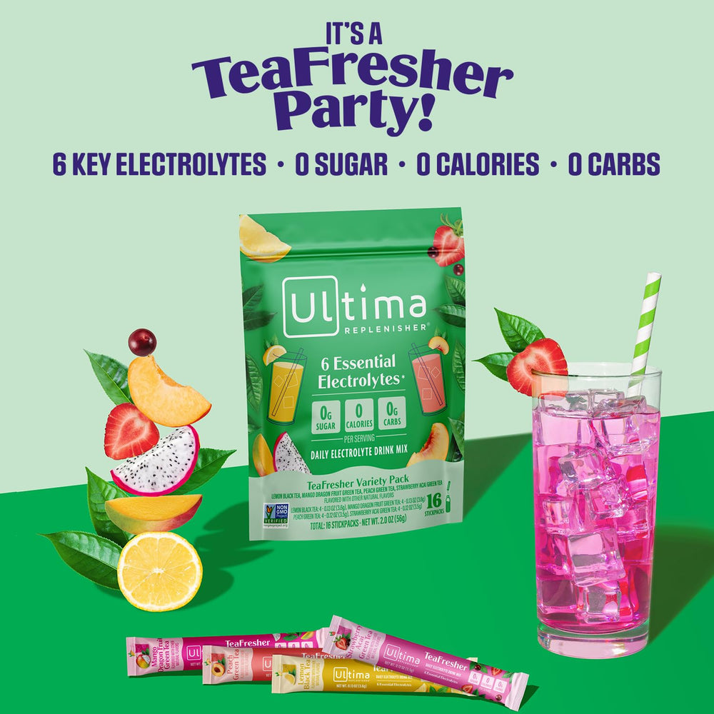 TeaFresher variety pack with fruit and tea fusions for sugar-free refreshment.