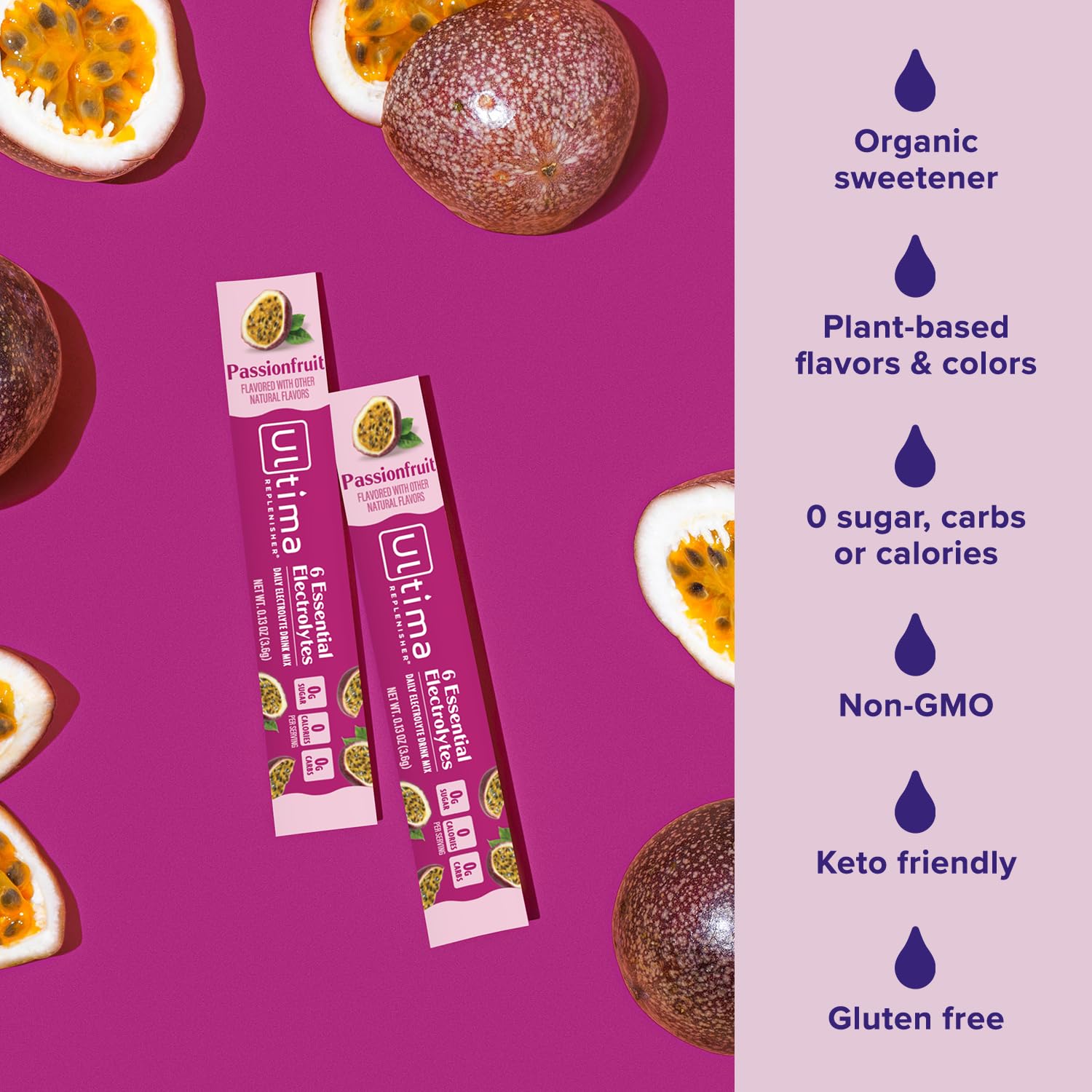 Vegan and keto-friendly label on Ultima Replenisher packaging