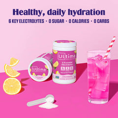 Vitamin C and zinc badge on the Ultima Replenisher pack for daily support.