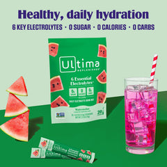 Watermelon electrolyte powder dissolving to form a refreshing drink.