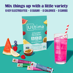 Ultima Replenisher watermelon packet hydrates during workouts with natural flavors.