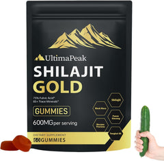 UltimaPeak Shilajit Gummies bottle shown for convenient energy support.