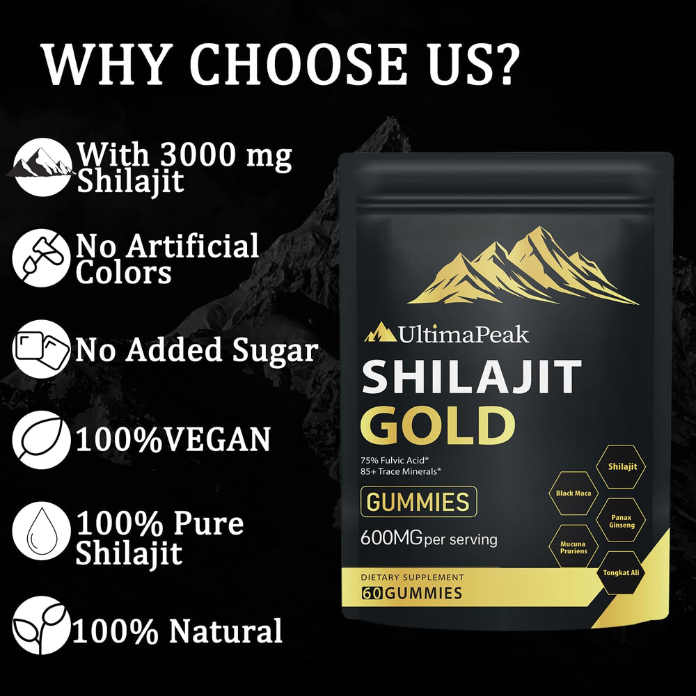 Soft chews of UltimaPeak Shilajit Gummies with sugar-free formula for gentle digestion.