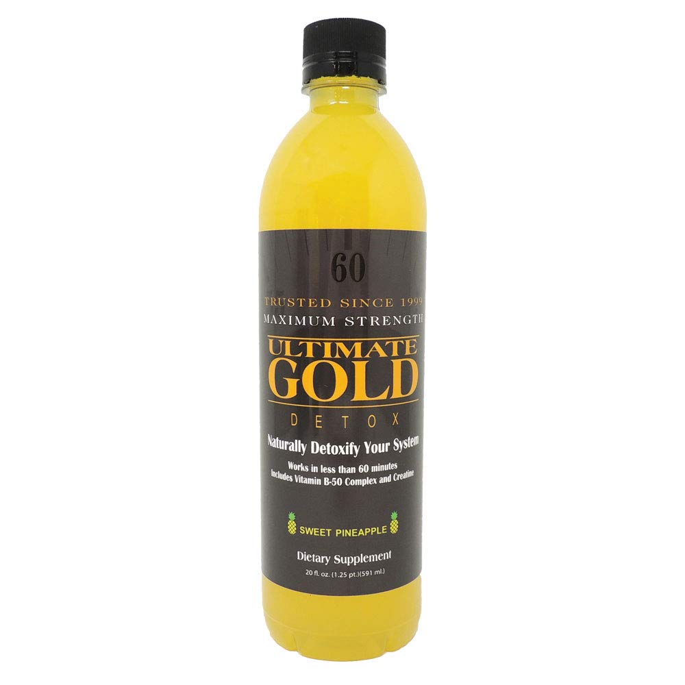 Ultimate Gold Detox Drink 20oz pineapple bottle front with vibrant label for a refreshing cleanse.
