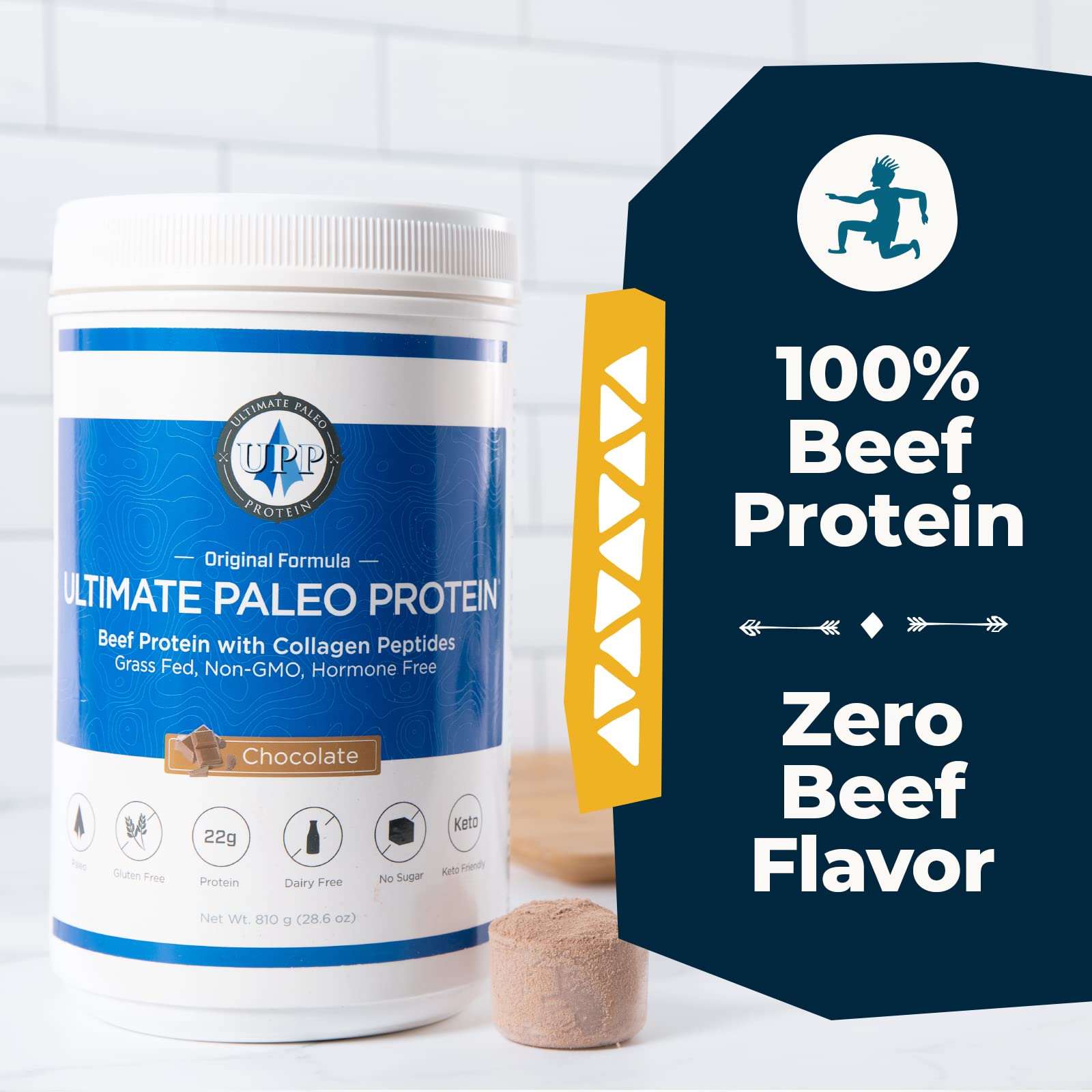 Ultimate Paleo Protein chocolate shake glass capturing ready-to-drink convenience after training.