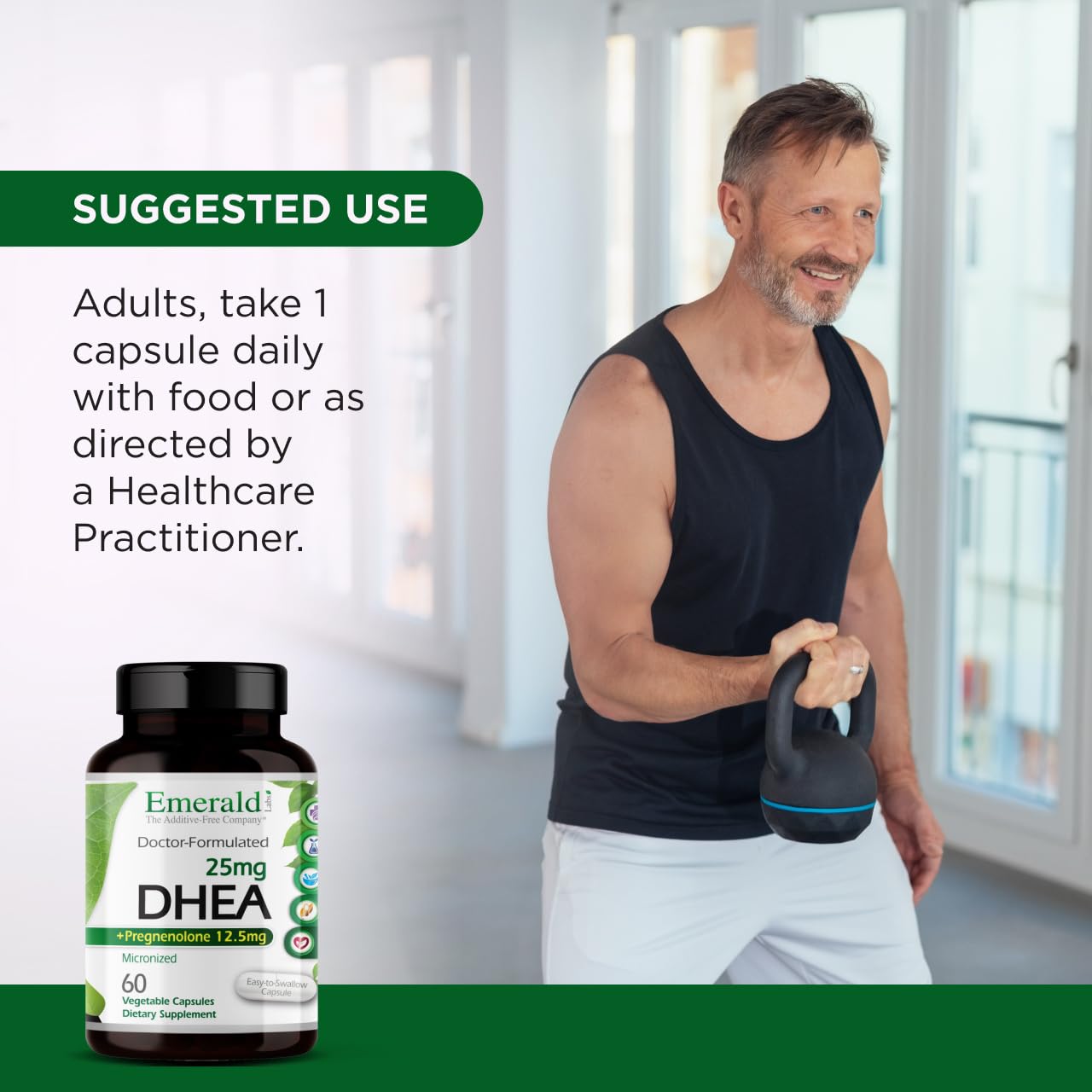 Ultra Botanicals Emerald Labs DHEA front label highlighting gluten-free wellness option