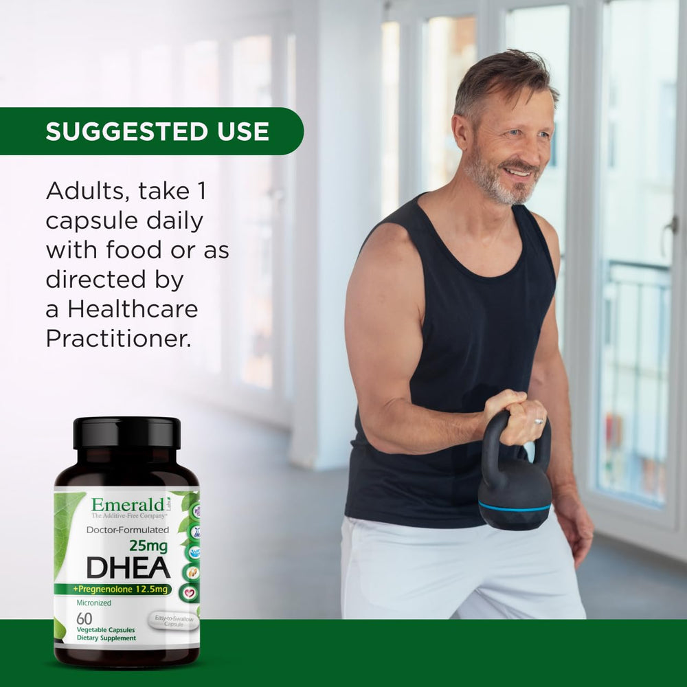 Ultra Botanicals Emerald Labs DHEA front label highlighting gluten-free wellness option