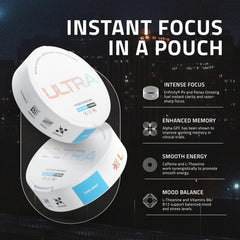 Ultra Focus Pouches Wintergreen can highlighting flavor option for discreet focus.