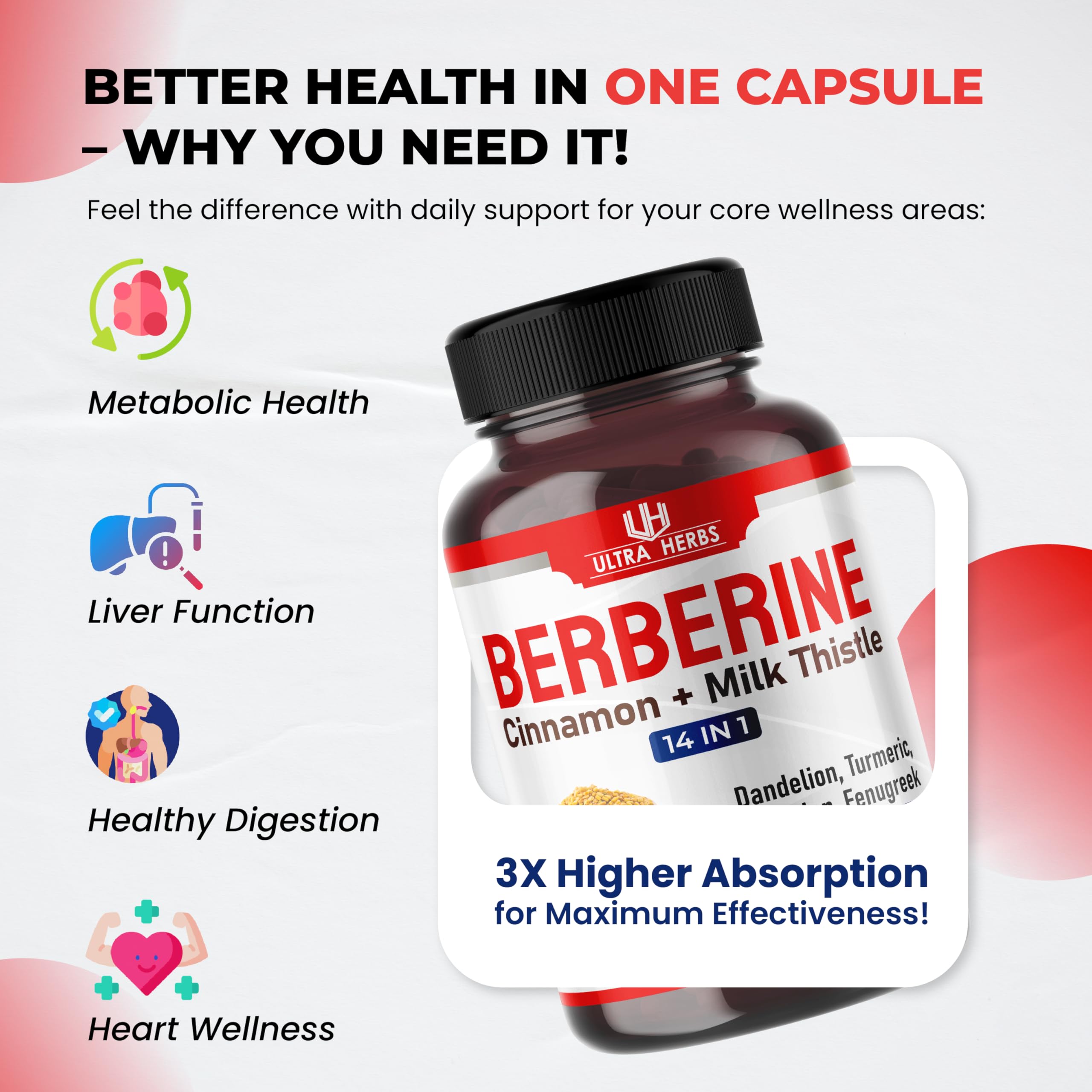 Ultra Herbs Berberine bottle close-up emphasizes purity and potency.
