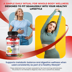 Ultra Herbs Berberine capsules image highlighting cinnamon and milk thistle for gut support.