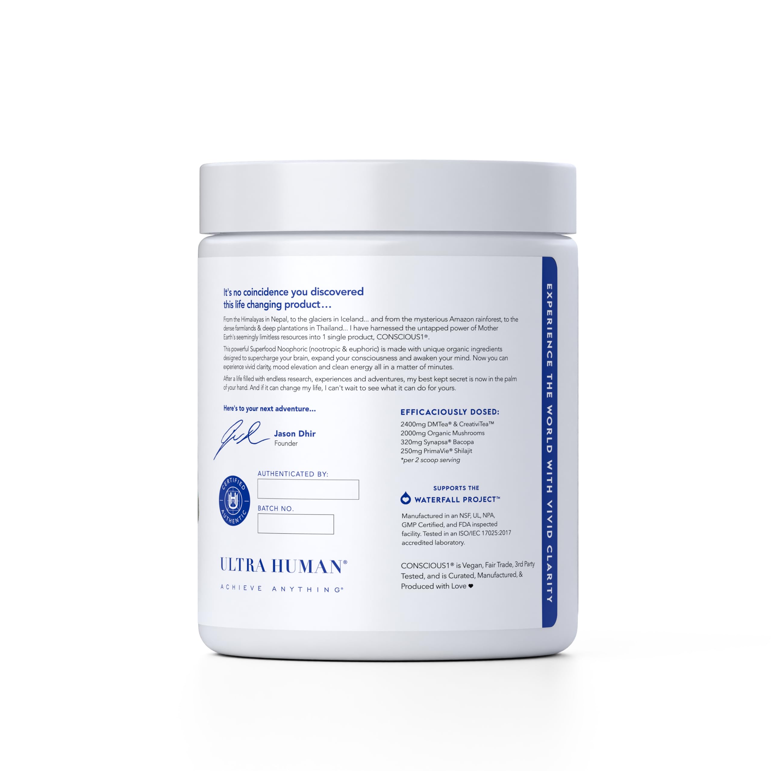 Ultra Human Conscious1 bottle with label highlights rainforest berry blend for clarity.