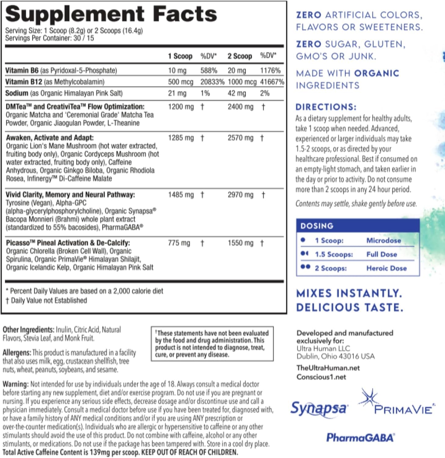 Ultra Human Conscious1 daily-scoop demonstrates convenient, precise dosing for sustained mental energy.