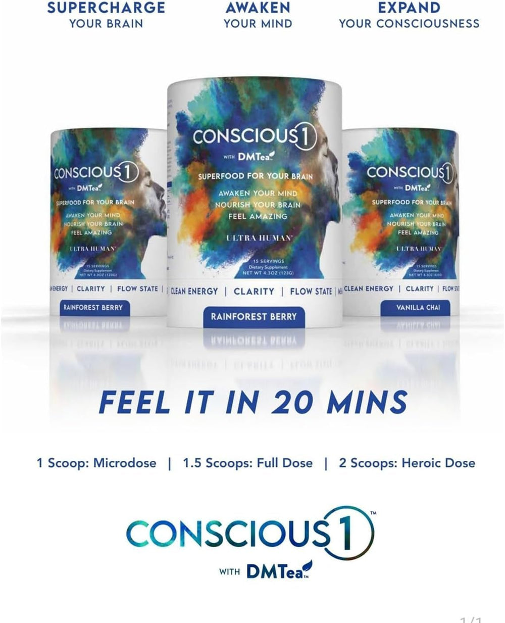 Ultra Human Conscious1 powder dissolving in water with a smooth finish.