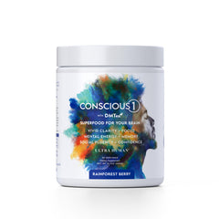 Ultra Human Conscious1 forest berry powder in tub supports focus and daily energy.