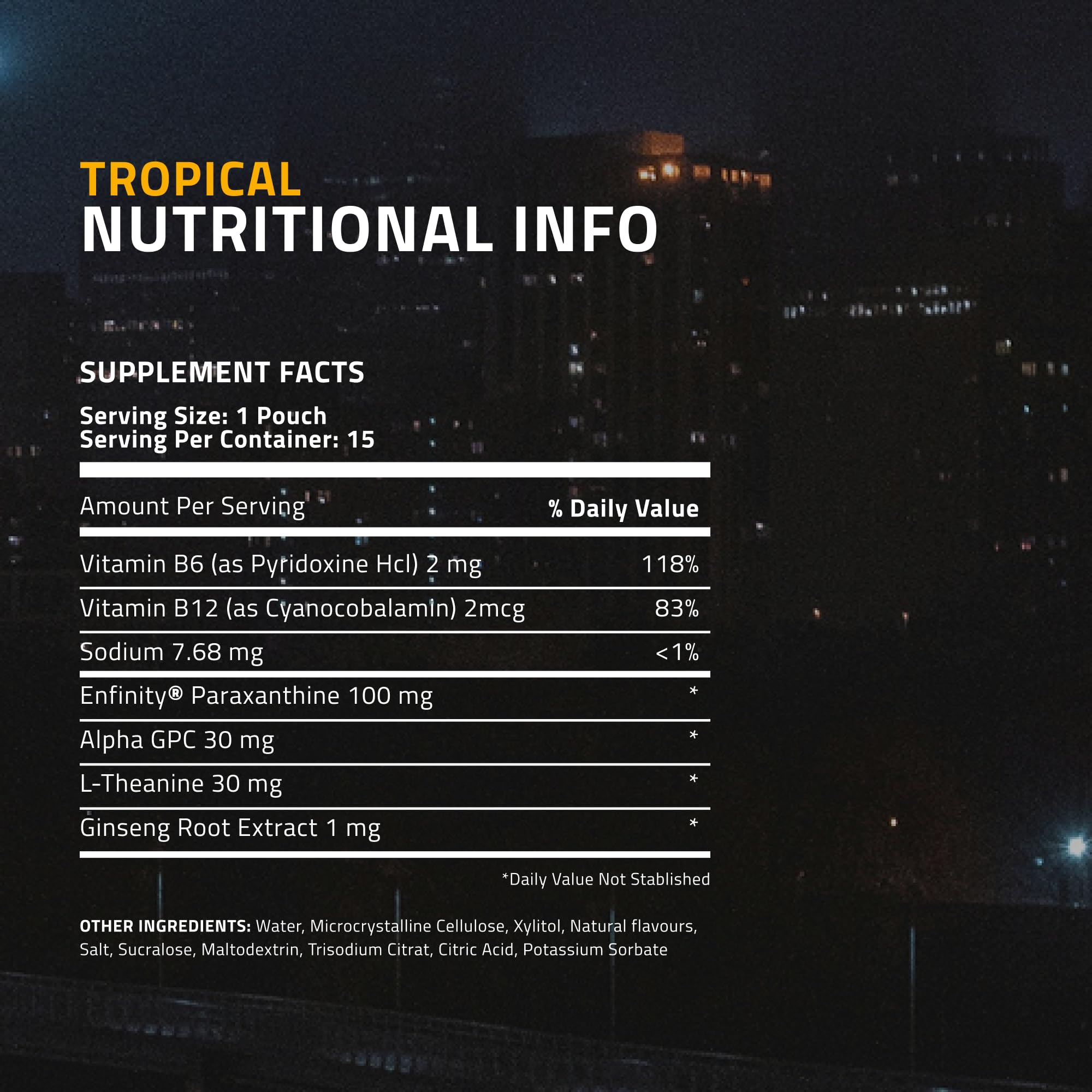 Ultra Focus Pouches Tropical Pack packaging-front showcases tropical flavor.