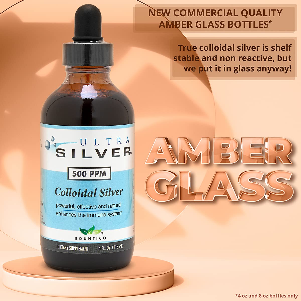 Ultra Silver amber glass cap supports safe handling