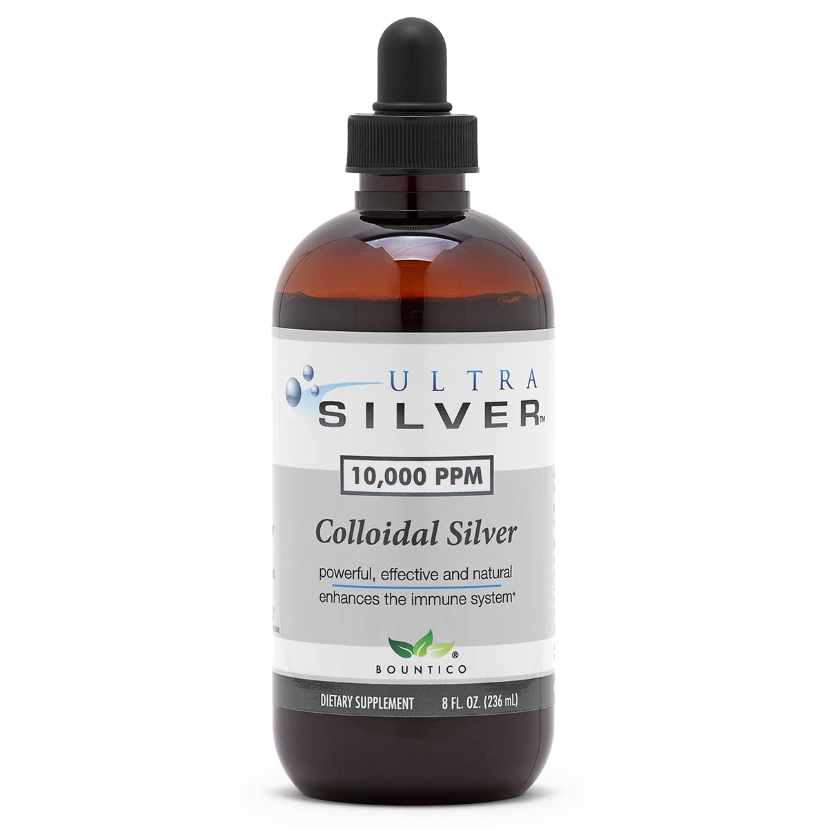 Ultra Silver bottle in amber glass for durable storage