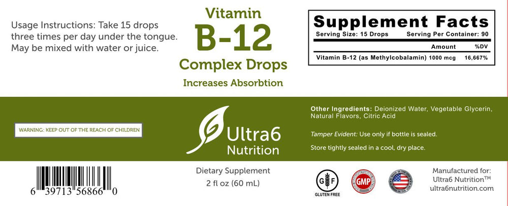 Ultra6 B12 Sublingual Drops made in USA in GMP facility.