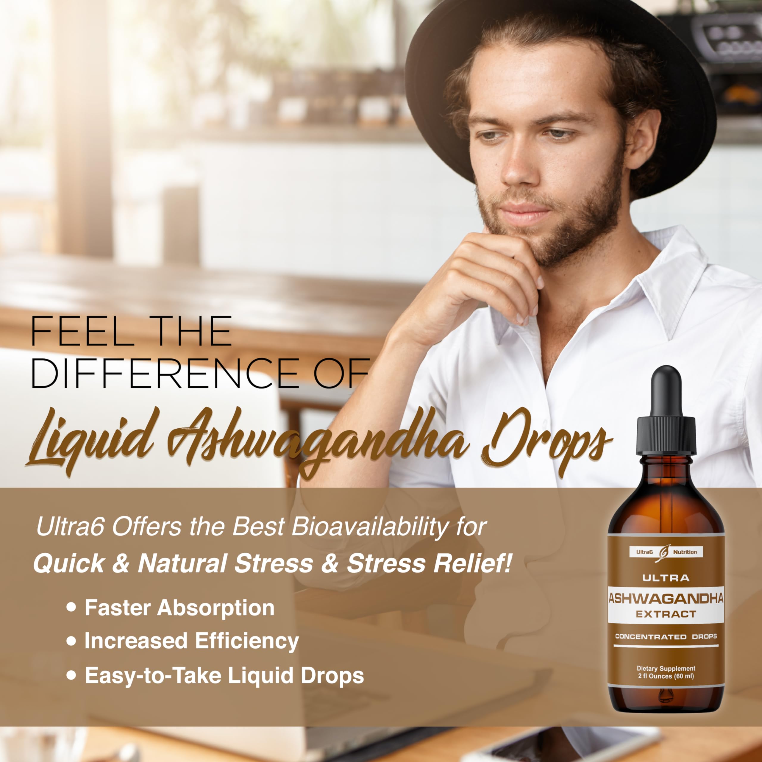 Ultra6 Nutrition Ashwagandha Drops under tongue use for quick absorption