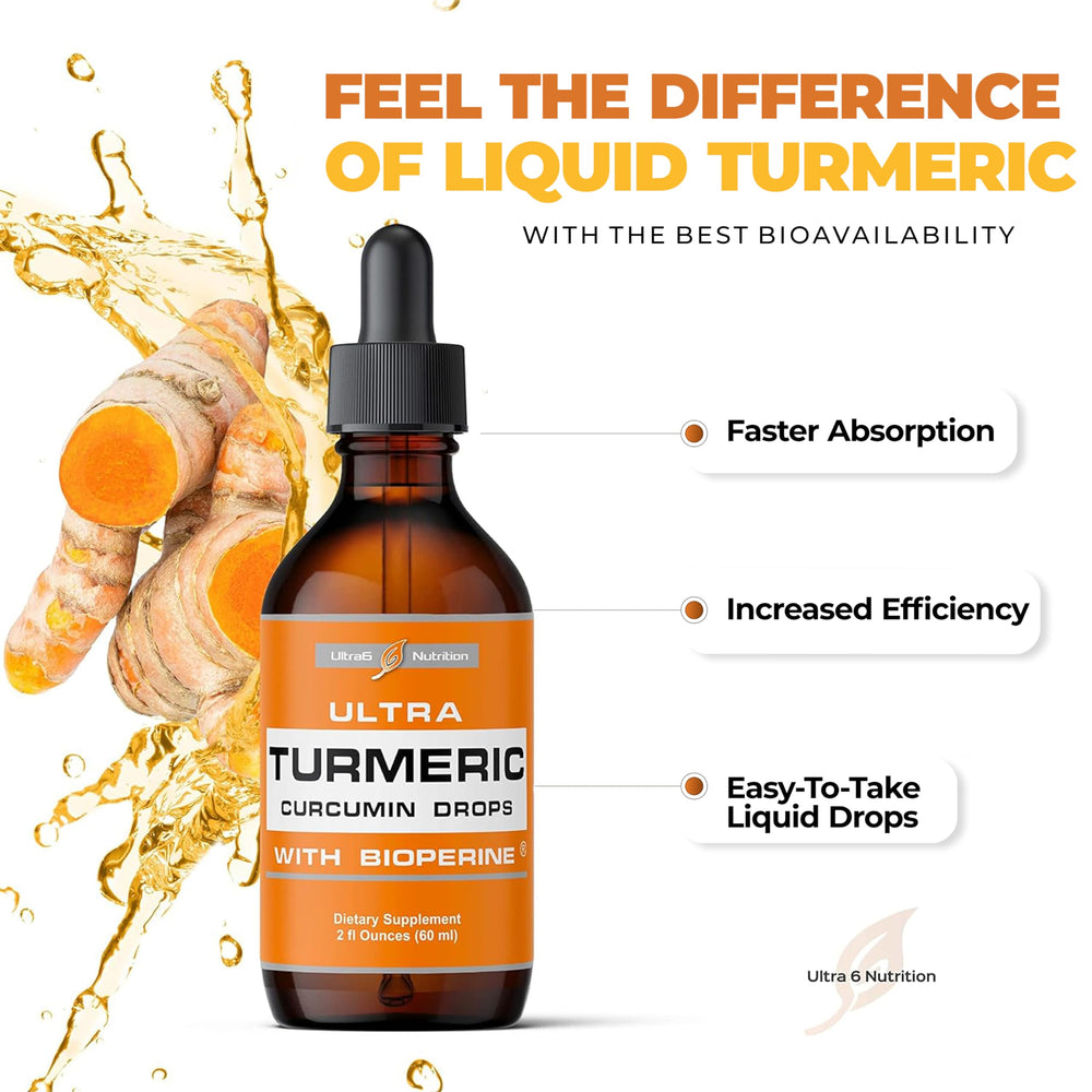 Ultra6 Nutrition USA-made turmeric liquid bottle on a clean surface