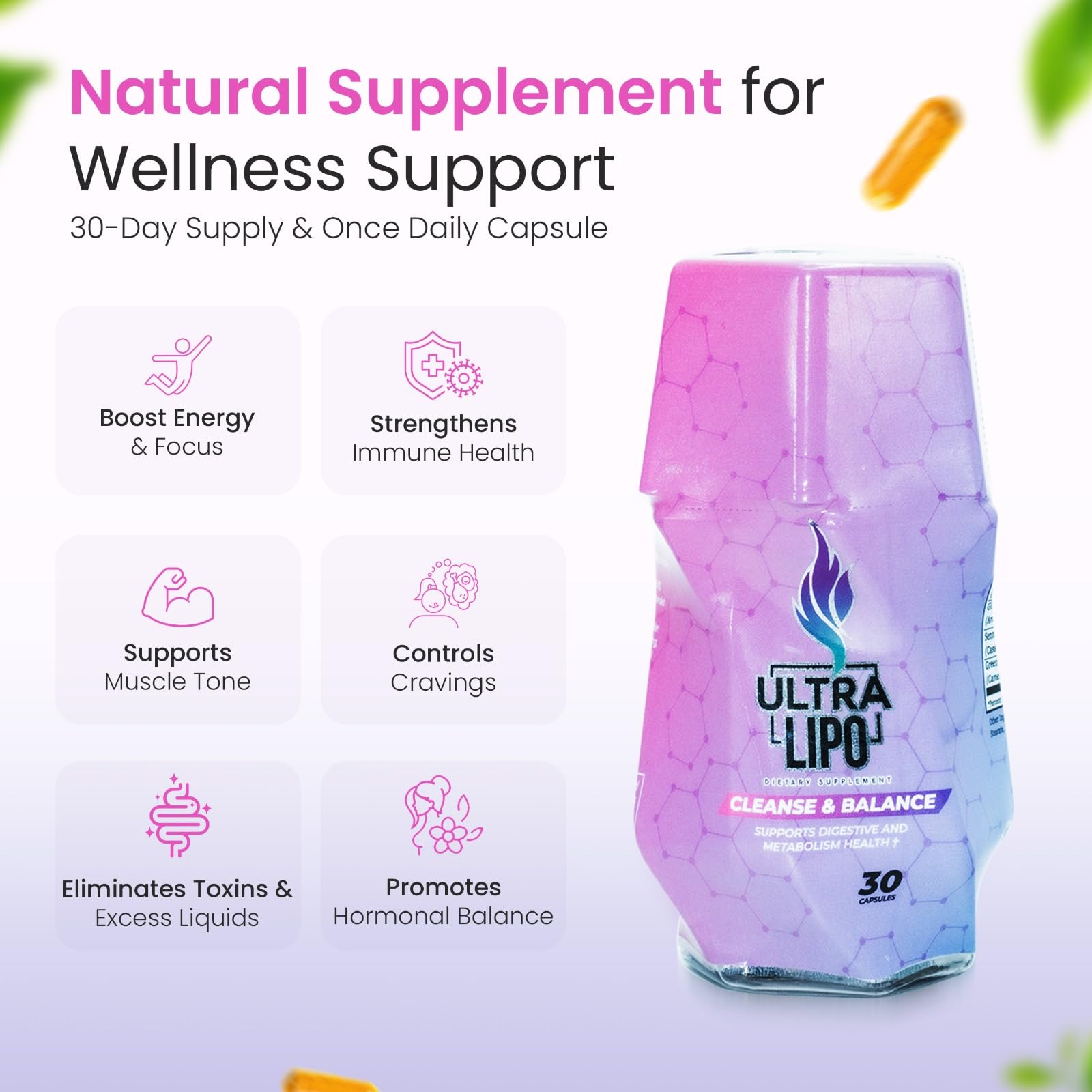 Ultralipo capsule close-up highlighting easy single-dose daily use.
