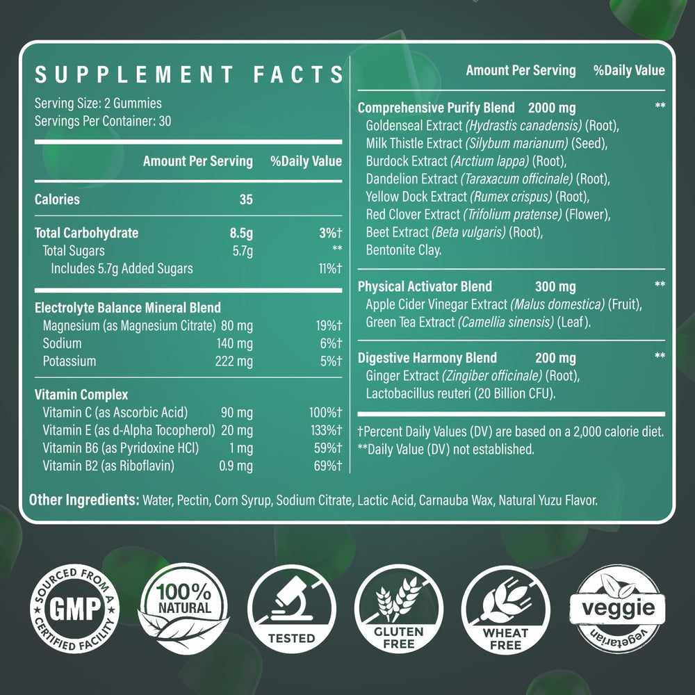 Ultraverixian Detox Gummies closeup texture highlights chewy, plant-based wellness convenience