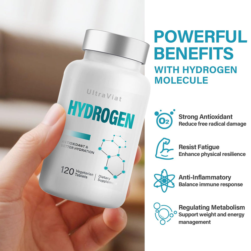 UltraViat hydrogen tablets easy dissolution in a glass of water for quick hydrogen infusion.
