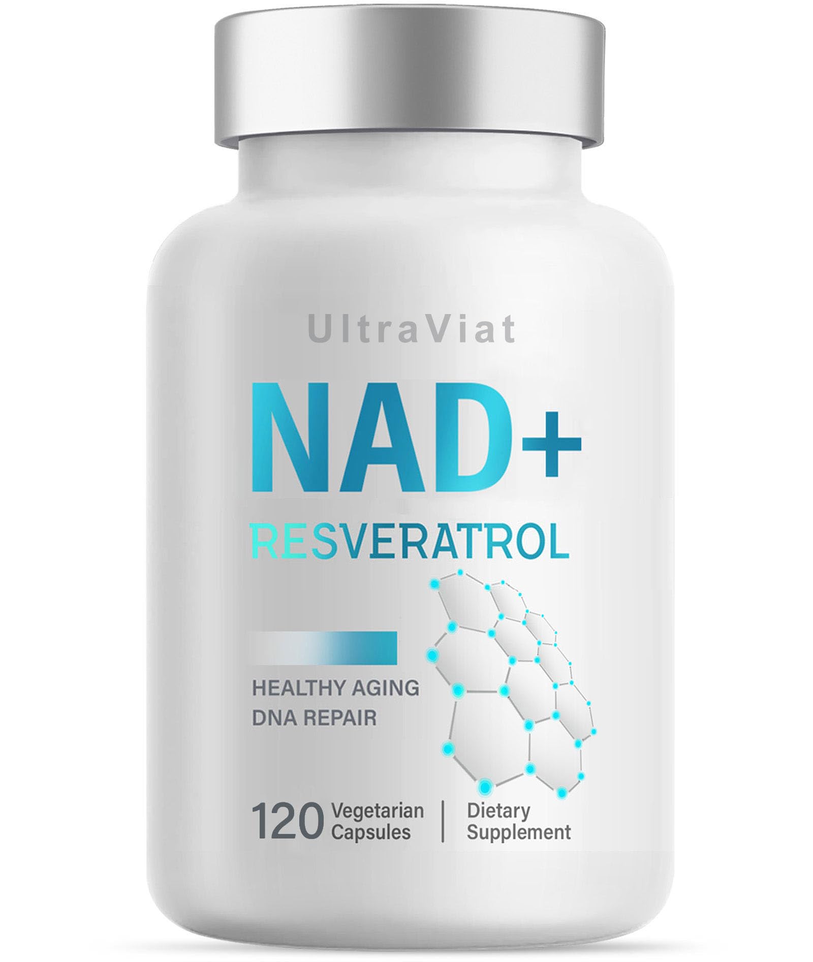 UltraViat NAD+ bottle closeup highlighting premium formula for daily energy support.